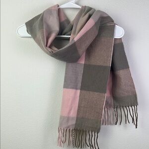 Plaid Pink and Gray 100% Cashmere Scarf